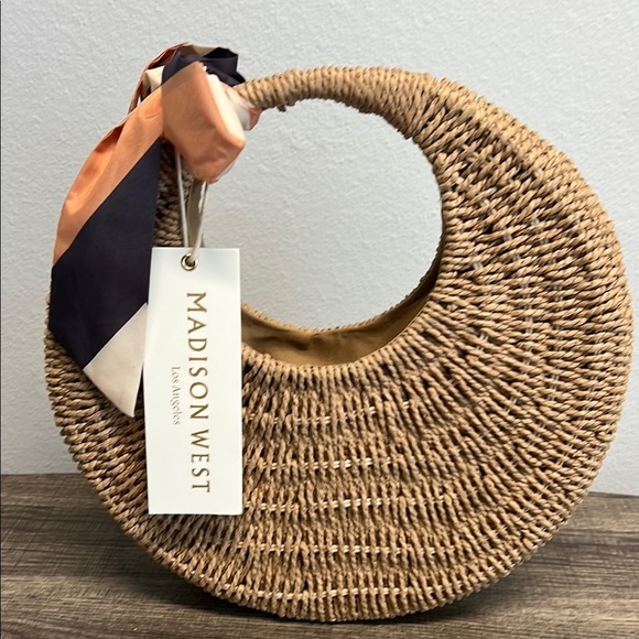Madison West | Woven Circular Bag w/ Scarf - Picture 9 of 9